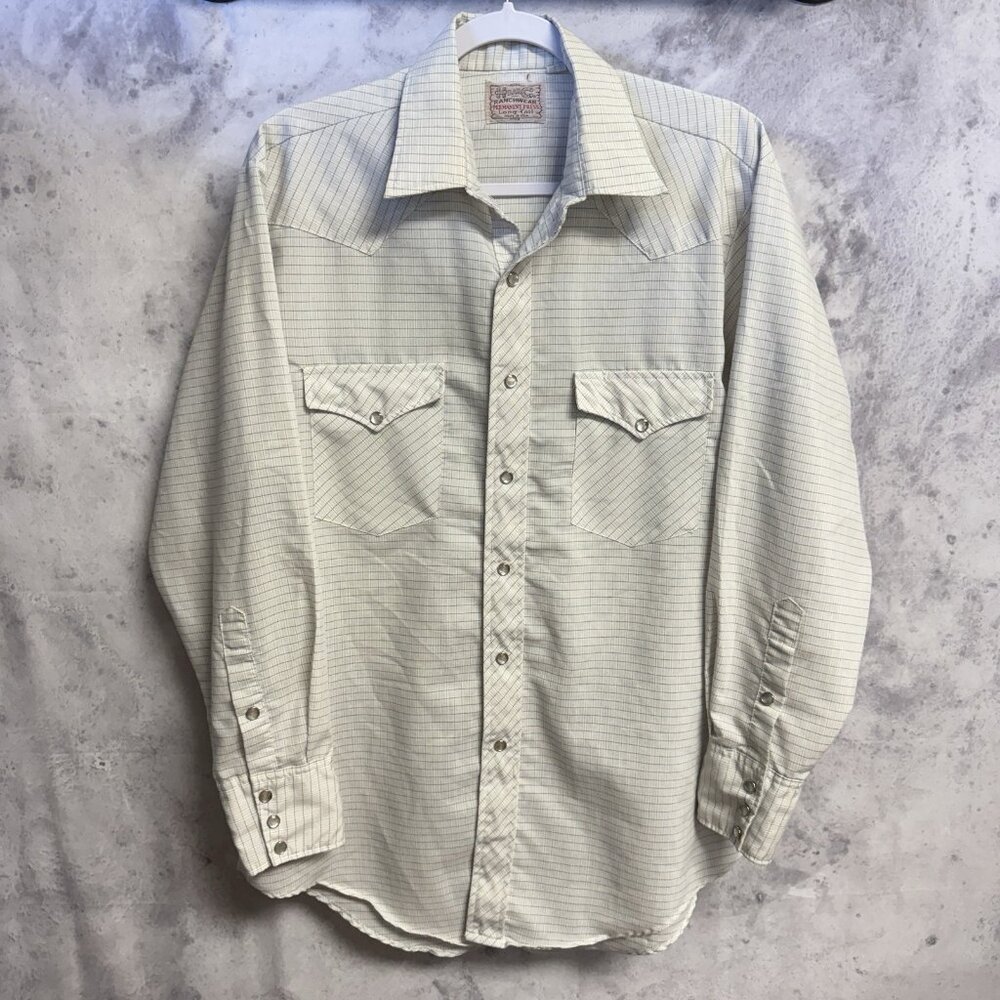 Vintage H Bar C Western Pearl Snap Shirt Mens 16-33 Long Sleeve Long Tail